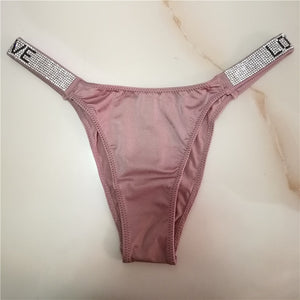 panties for women Sexy Thong pink letter Rhinestones belt G-string Fashion low-rise tanga Shorts Briefs T-back string underwea