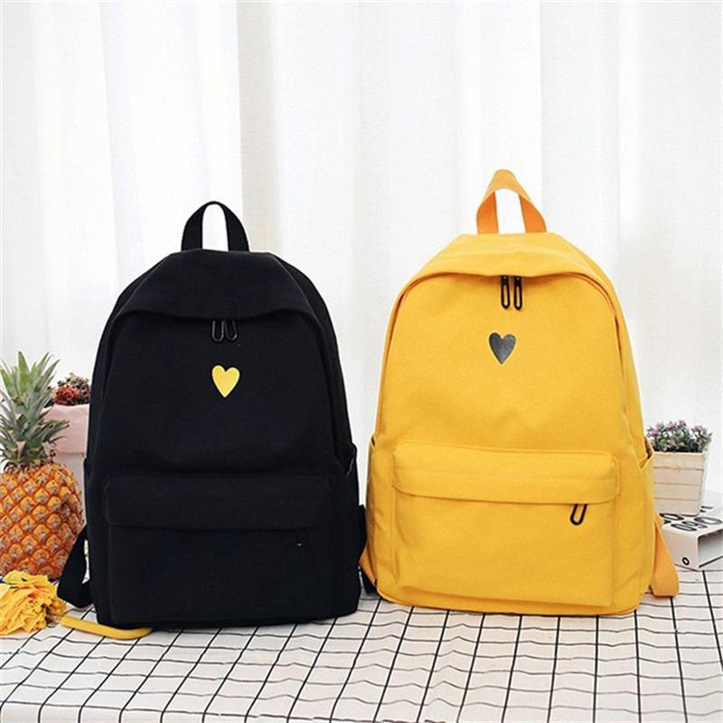 Canvas Backpack Simple Love Decor Backpack for Girl School Travel Trip Shopping teenagers school backpack (Black)