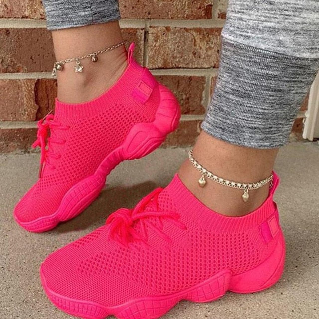 Air Mesh Women Sneaker Sock Shoes Summer Breathable Cross Tie Platform Round Toe Casual Fashion Sport Lace Up 2020 Female Girl