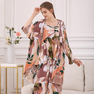 2020 Spring & Autumn Cartoon Sunflower Printed Women Sleepwear Light Blue Cotton Satin Pajamas Set Ladies Loose Thin Homewear