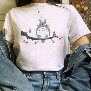 Funny Cartoon Cute T-shirt Totoro Anime Top Tee Oversized T-shirt Kawaii Harajuku T Shirt Ullzang Miyazaki Hayao Women Tshirts