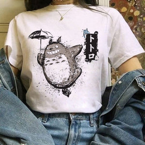 Funny Cartoon Cute T-shirt Totoro Anime Top Tee Oversized T-shirt Kawaii Harajuku T Shirt Ullzang Miyazaki Hayao Women Tshirts