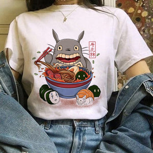 Funny Cartoon Cute T-shirt Totoro Anime Top Tee Oversized T-shirt Kawaii Harajuku T Shirt Ullzang Miyazaki Hayao Women Tshirts