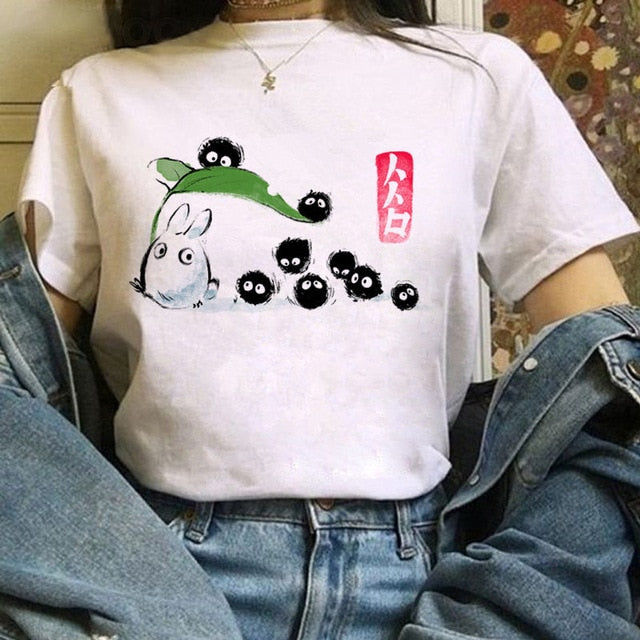 Funny Cartoon Cute T-shirt Totoro Anime Top Tee Oversized T-shirt Kawaii Harajuku T Shirt Ullzang Miyazaki Hayao Women Tshirts