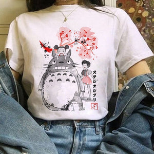 Funny Cartoon Cute T-shirt Totoro Anime Top Tee Oversized T-shirt Kawaii Harajuku T Shirt Ullzang Miyazaki Hayao Women Tshirts