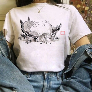 Funny Cartoon Cute T-shirt Totoro Anime Top Tee Oversized T-shirt Kawaii Harajuku T Shirt Ullzang Miyazaki Hayao Women Tshirts