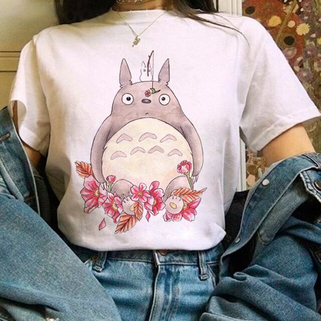 Funny Cartoon Cute T-shirt Totoro Anime Top Tee Oversized T-shirt Kawaii Harajuku T Shirt Ullzang Miyazaki Hayao Women Tshirts