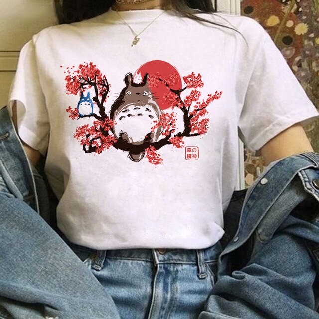 Funny Cartoon Cute T-shirt Totoro Anime Top Tee Oversized T-shirt Kawaii Harajuku T Shirt Ullzang Miyazaki Hayao Women Tshirts