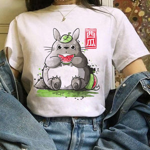 Funny Cartoon Cute T-shirt Totoro Anime Top Tee Oversized T-shirt Kawaii Harajuku T Shirt Ullzang Miyazaki Hayao Women Tshirts