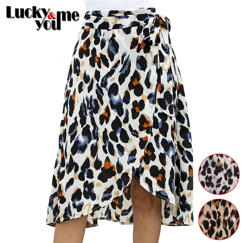 New Arrive 2020 Womens Summer Fashion Casual Irregular Print Leopard Chiffon Thin Skirts Girls One-Piece Strap Knee-Length Skirt