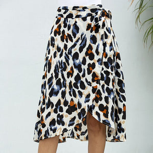 New Arrive 2020 Womens Summer Fashion Casual Irregular Print Leopard Chiffon Thin Skirts Girls One-Piece Strap Knee-Length Skirt