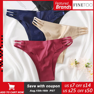 FINETOO Seamless Panties Women Underwear Sexy Female Briefs T-back Solid Color G-string Soft Thong Girls Hollow Waist Panty M-XL